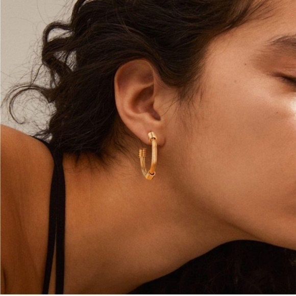 Gold 18k Gold Plated Twist Cuff Hoop Earrings - Picture 3 of 4